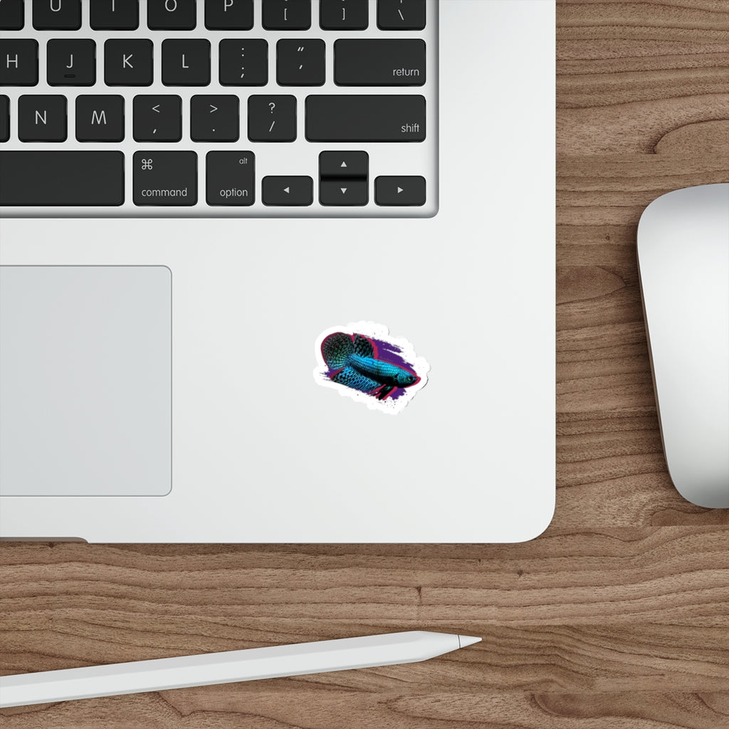 Alien Betta Fish Die-Cut Sticker — Neon Aqua Siamese Fighting Fish Decal