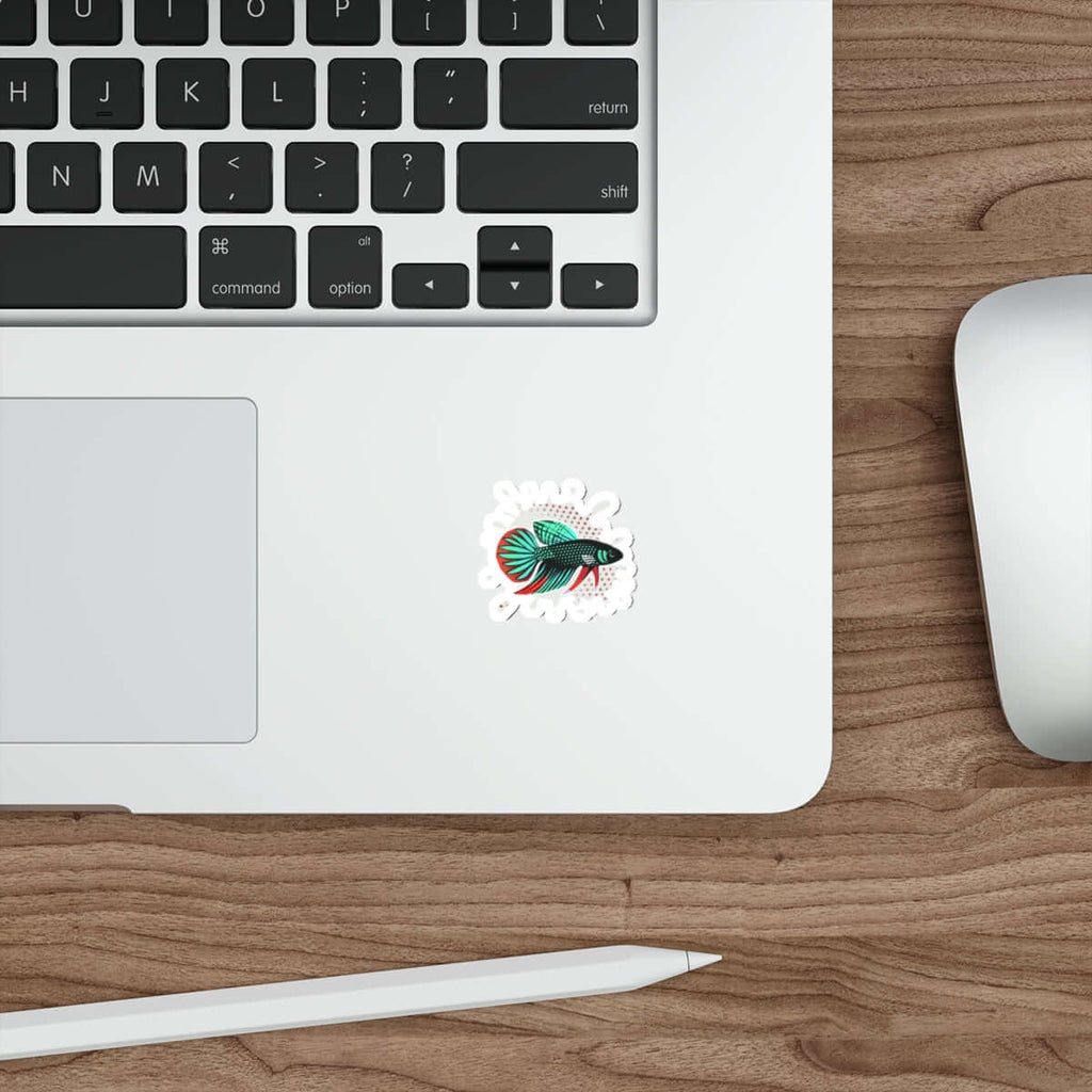 Betta Imbelis Fish Die-Cut Sticker — Retro Teal & Coral Aquarium Decal