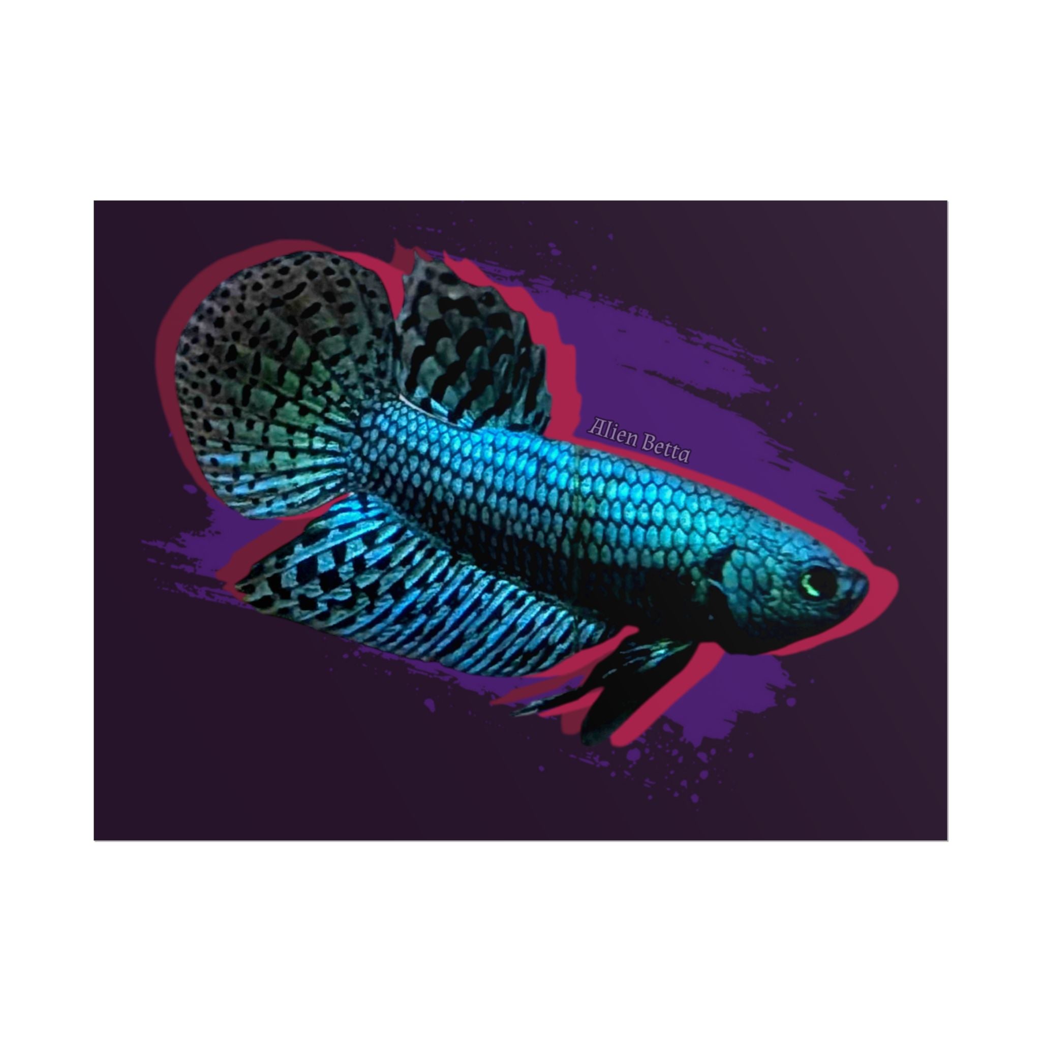 Alien Betta Fish Poster - Neon Tropical Aquarium Art Print (Rolled Poster)