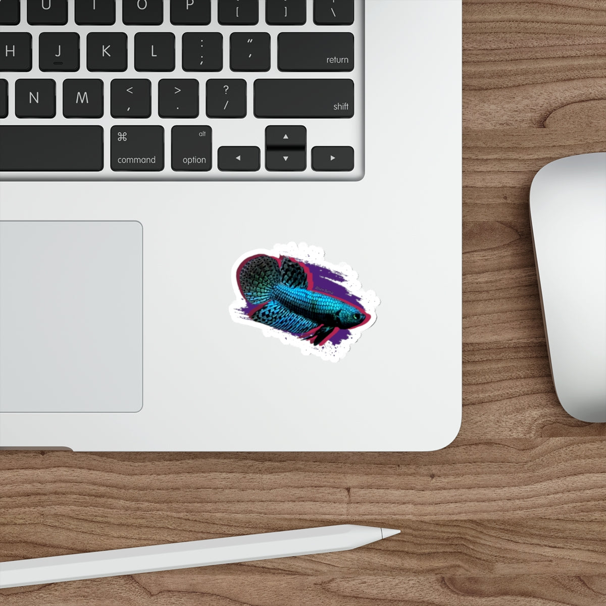 Alien Betta Fish Die-Cut Sticker — Neon Aqua Siamese Fighting Fish Decal