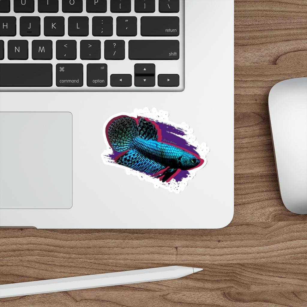 Alien Betta Fish Die-Cut Sticker — Neon Aqua Siamese Fighting Fish Decal