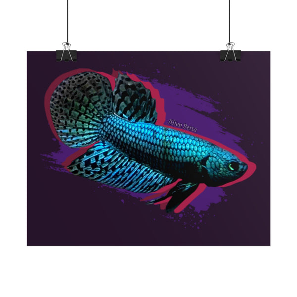 Alien Betta Fish Poster - Neon Tropical Aquarium Art Print (Rolled Poster)