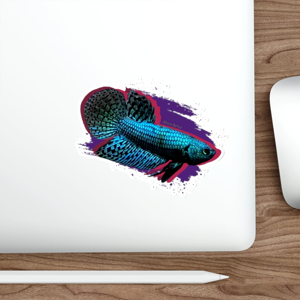 Alien Betta Fish Die-Cut Sticker — Neon Aqua Siamese Fighting Fish Decal