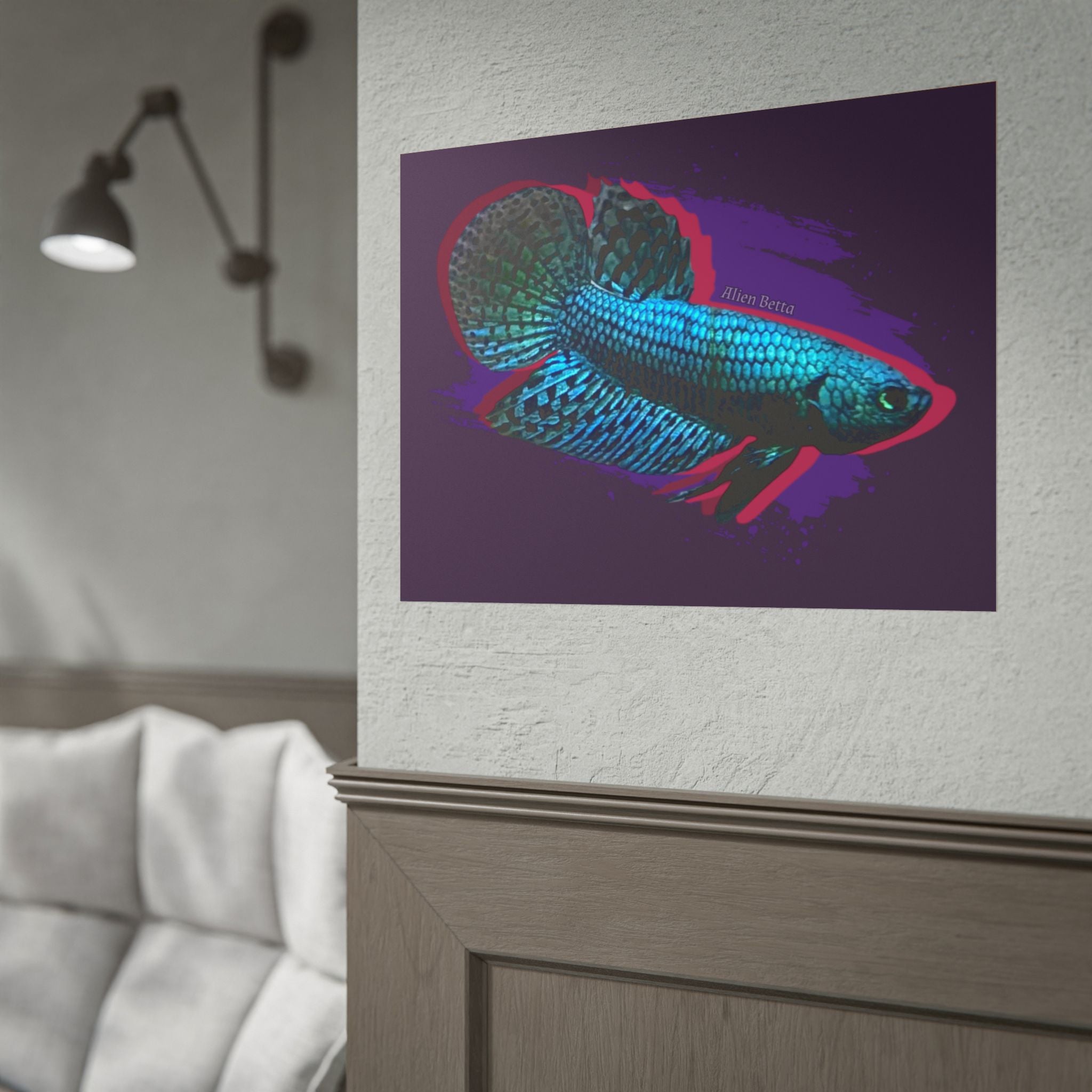 Alien Betta Fish Poster - Neon Tropical Aquarium Art Print (Rolled Poster)