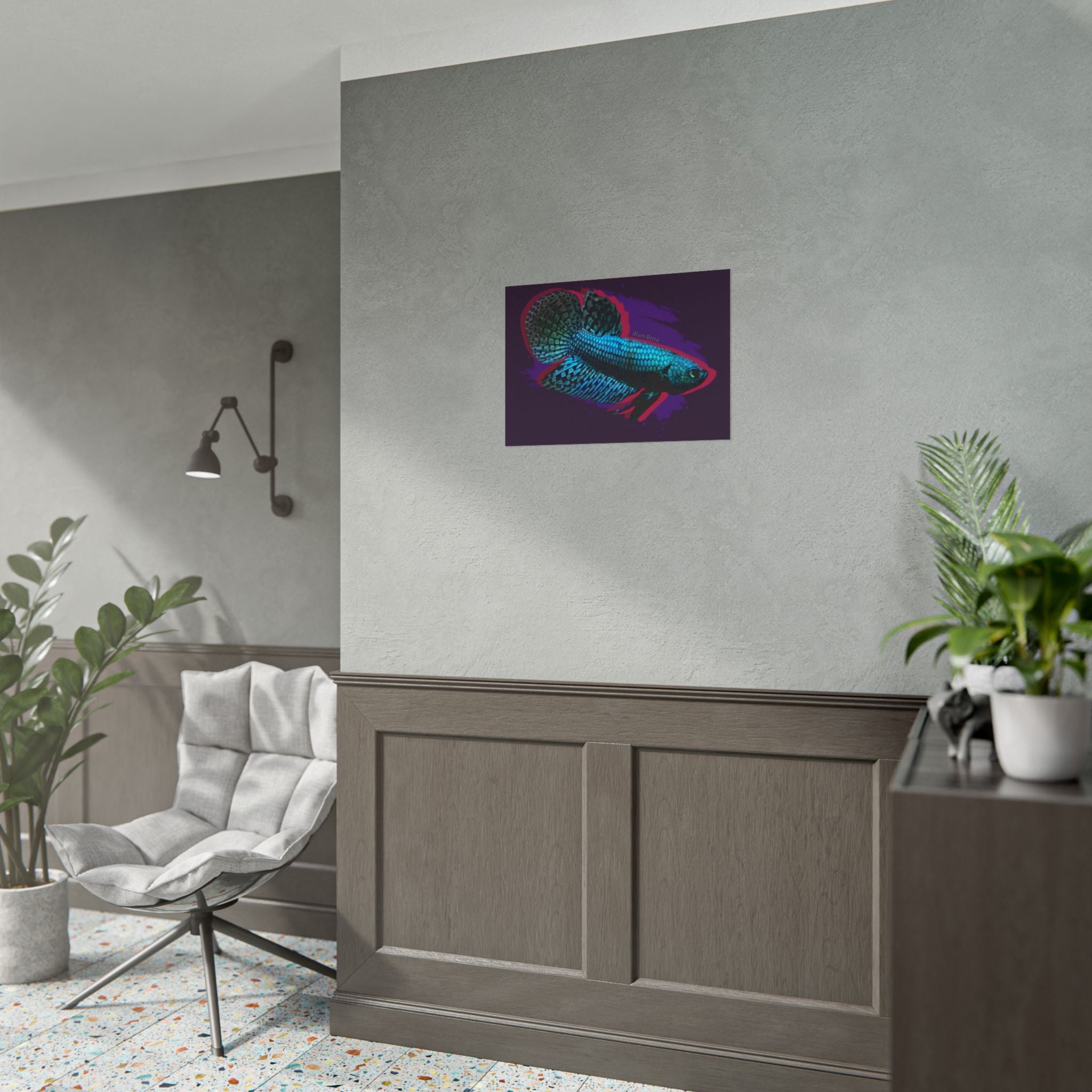 Alien Betta Fish Poster - Neon Tropical Aquarium Art Print (Rolled Poster)