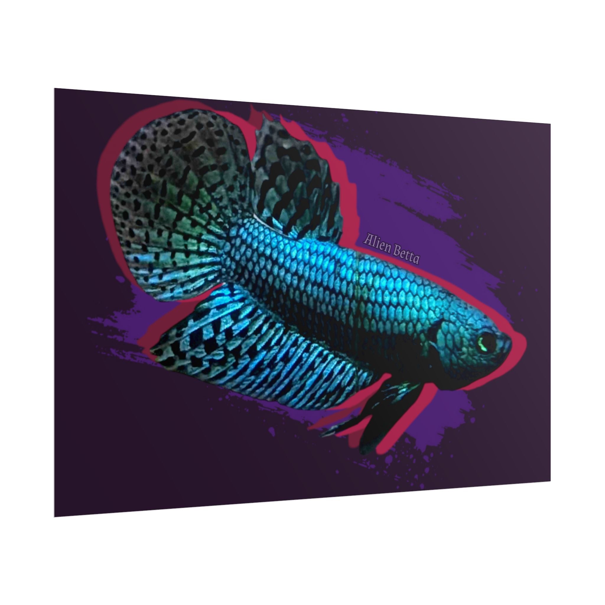 Alien Betta Fish Poster - Neon Tropical Aquarium Art Print (Rolled Poster)