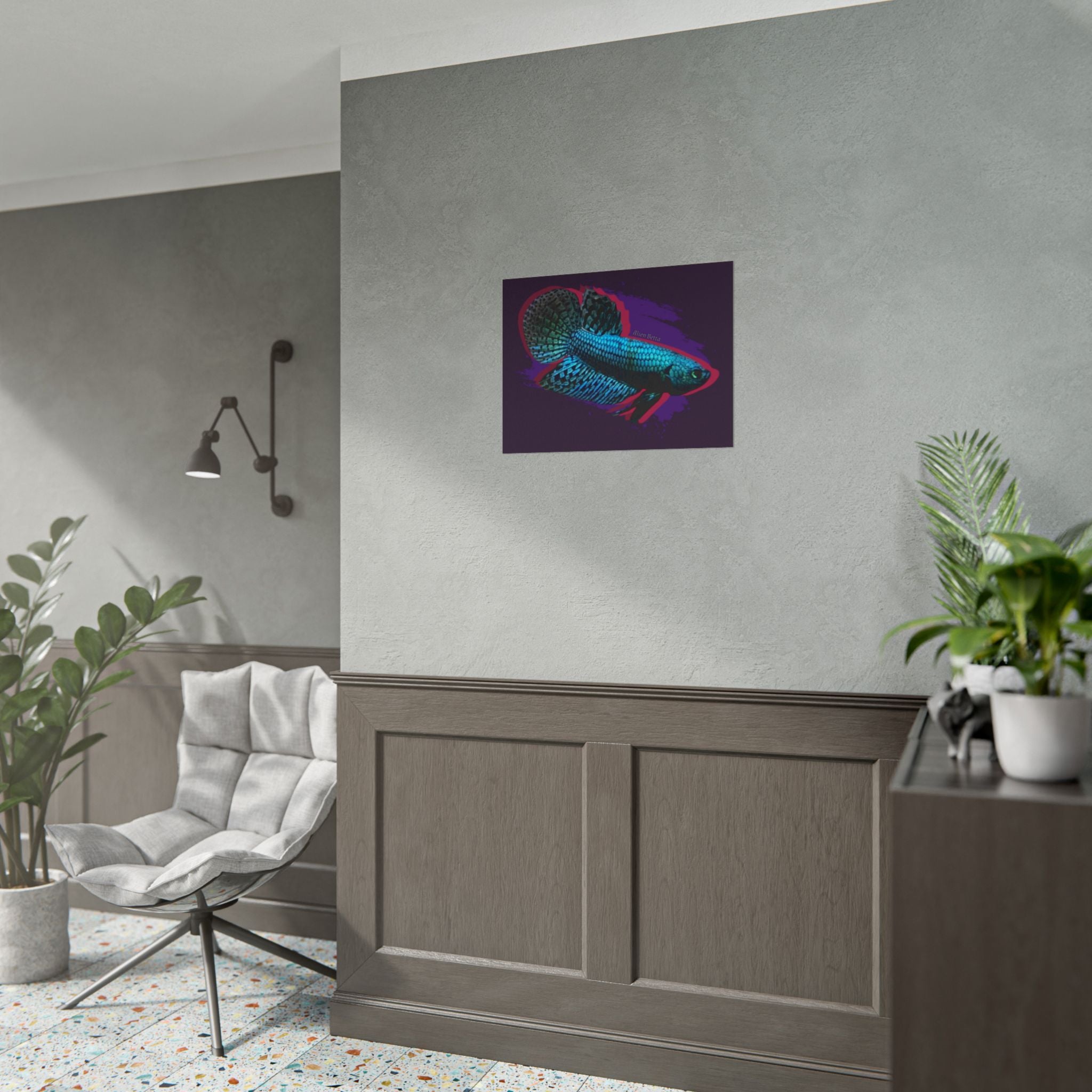 Alien Betta Fish Poster - Neon Tropical Aquarium Art Print (Rolled Poster)