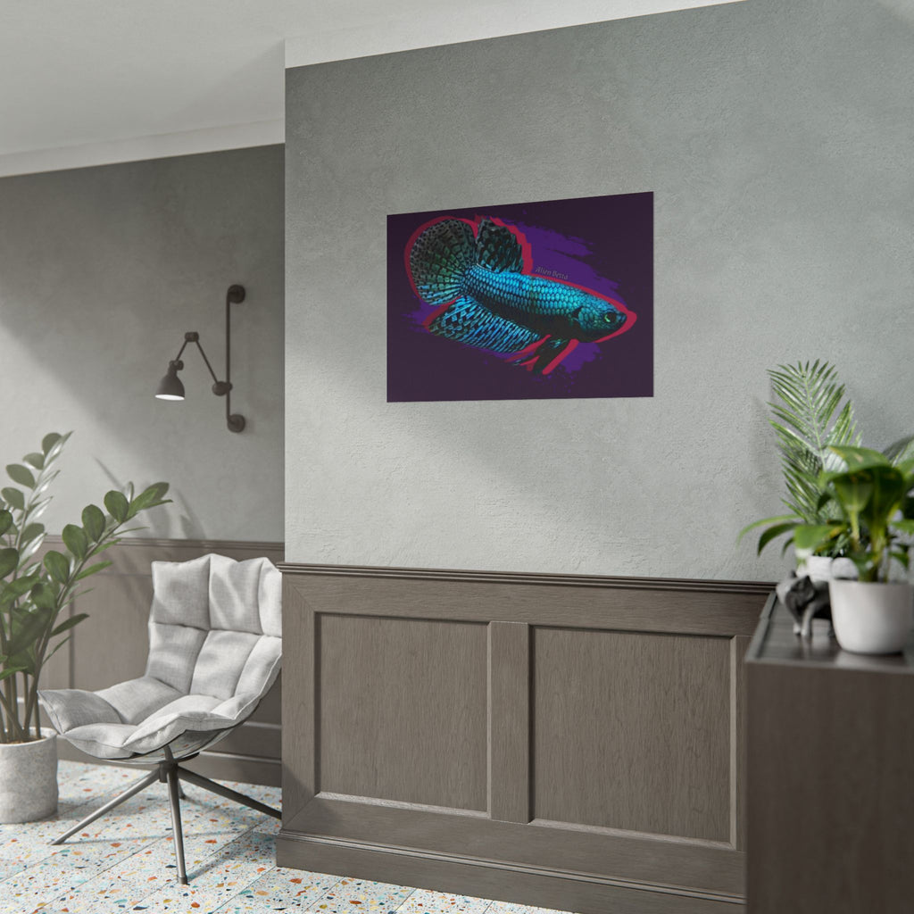 Alien Betta Fish Poster - Neon Tropical Aquarium Art Print (Rolled Poster)