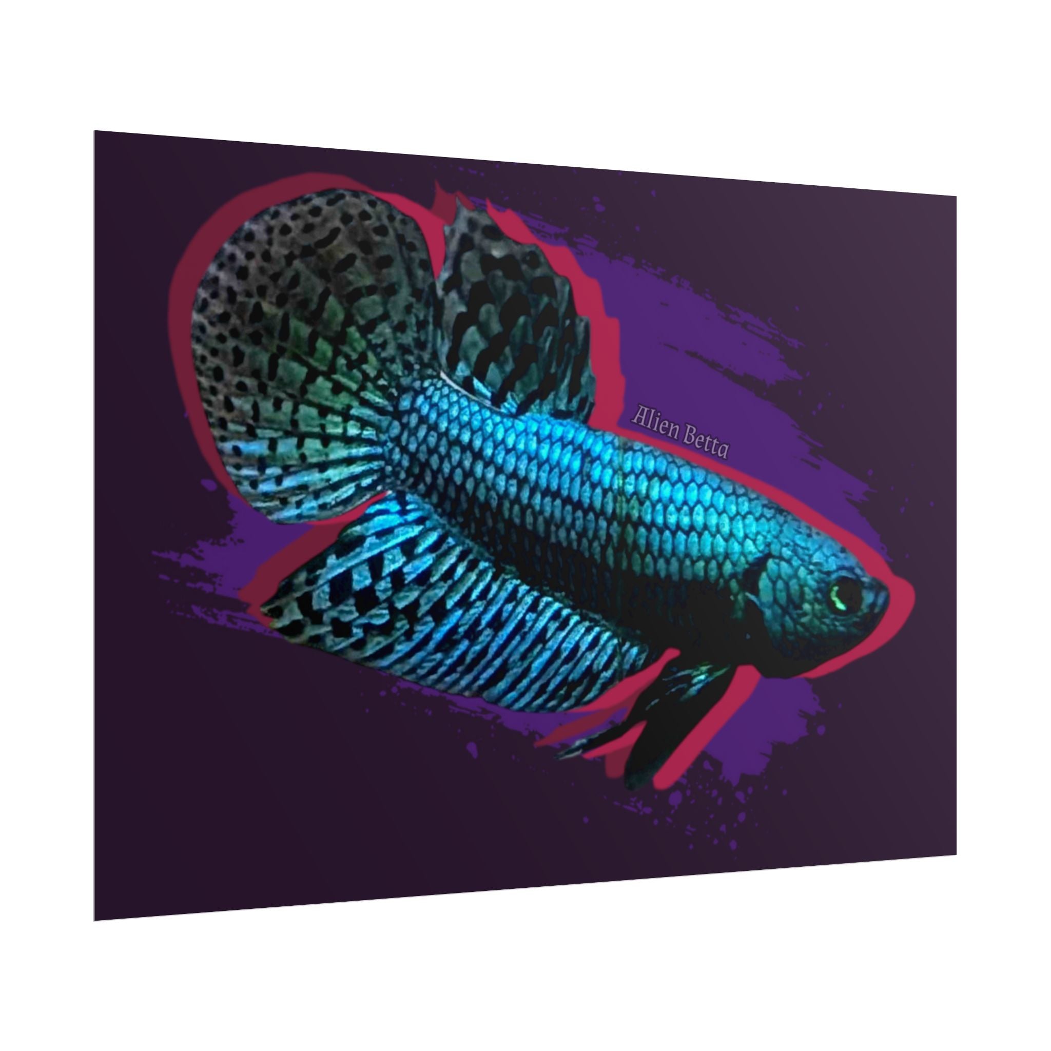 Alien Betta Fish Poster - Neon Tropical Aquarium Art Print (Rolled Poster)