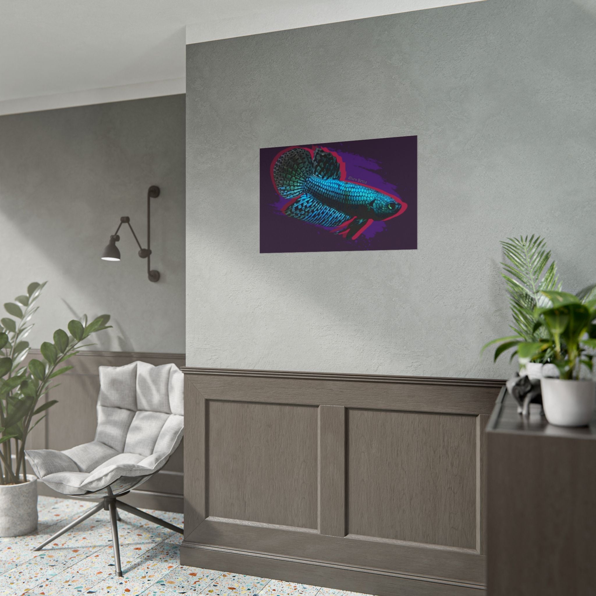 Alien Betta Fish Poster - Neon Tropical Aquarium Art Print (Rolled Poster)