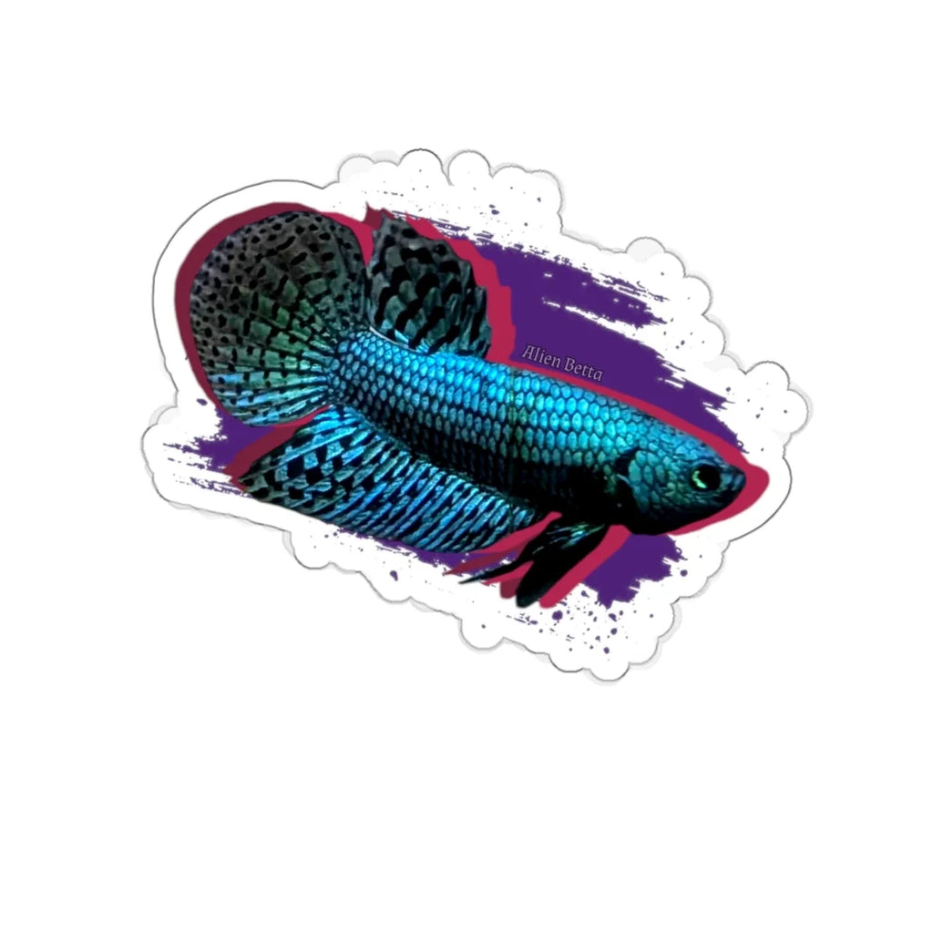 Alien Betta Fish Die-Cut Sticker — Neon Aqua Siamese Fighting Fish Decal
