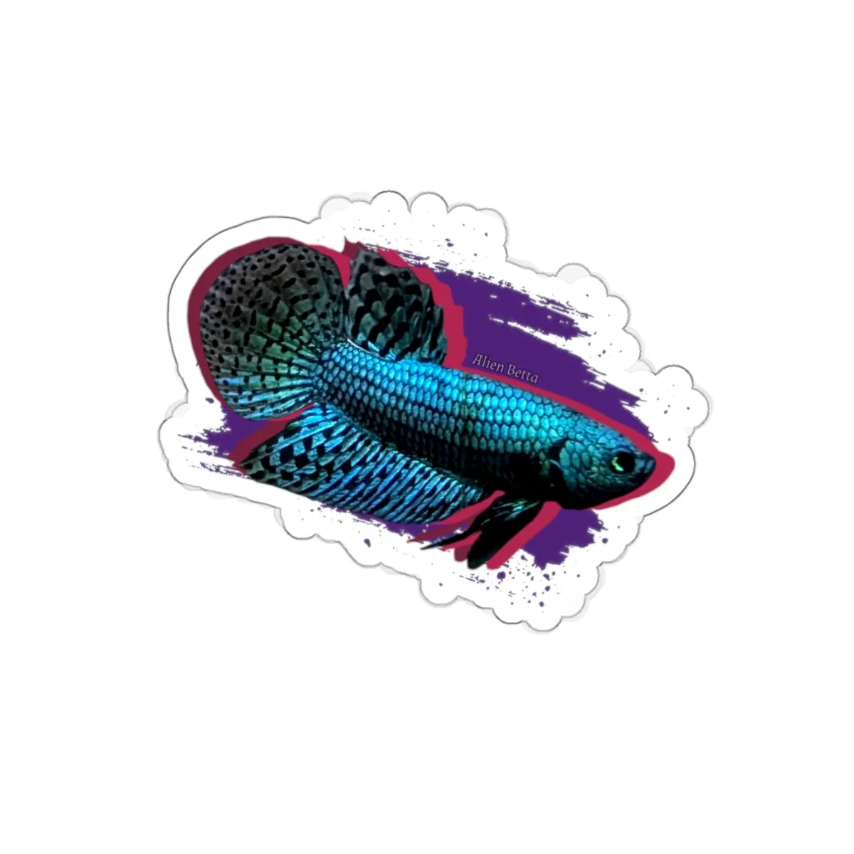 Alien Betta Fish Die-Cut Sticker — Neon Aqua Siamese Fighting Fish Decal
