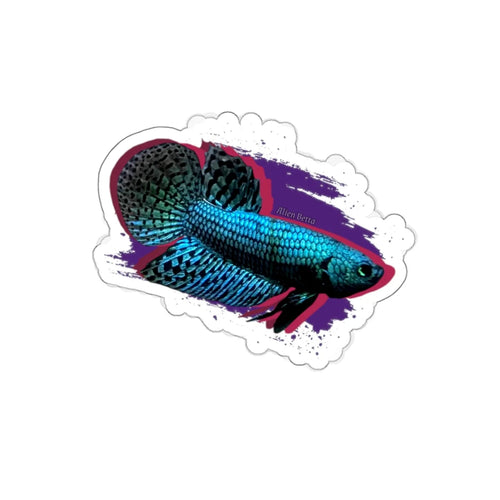 Alien Betta Fish Die-Cut Sticker — Neon Aqua Siamese Fighting Fish Decal