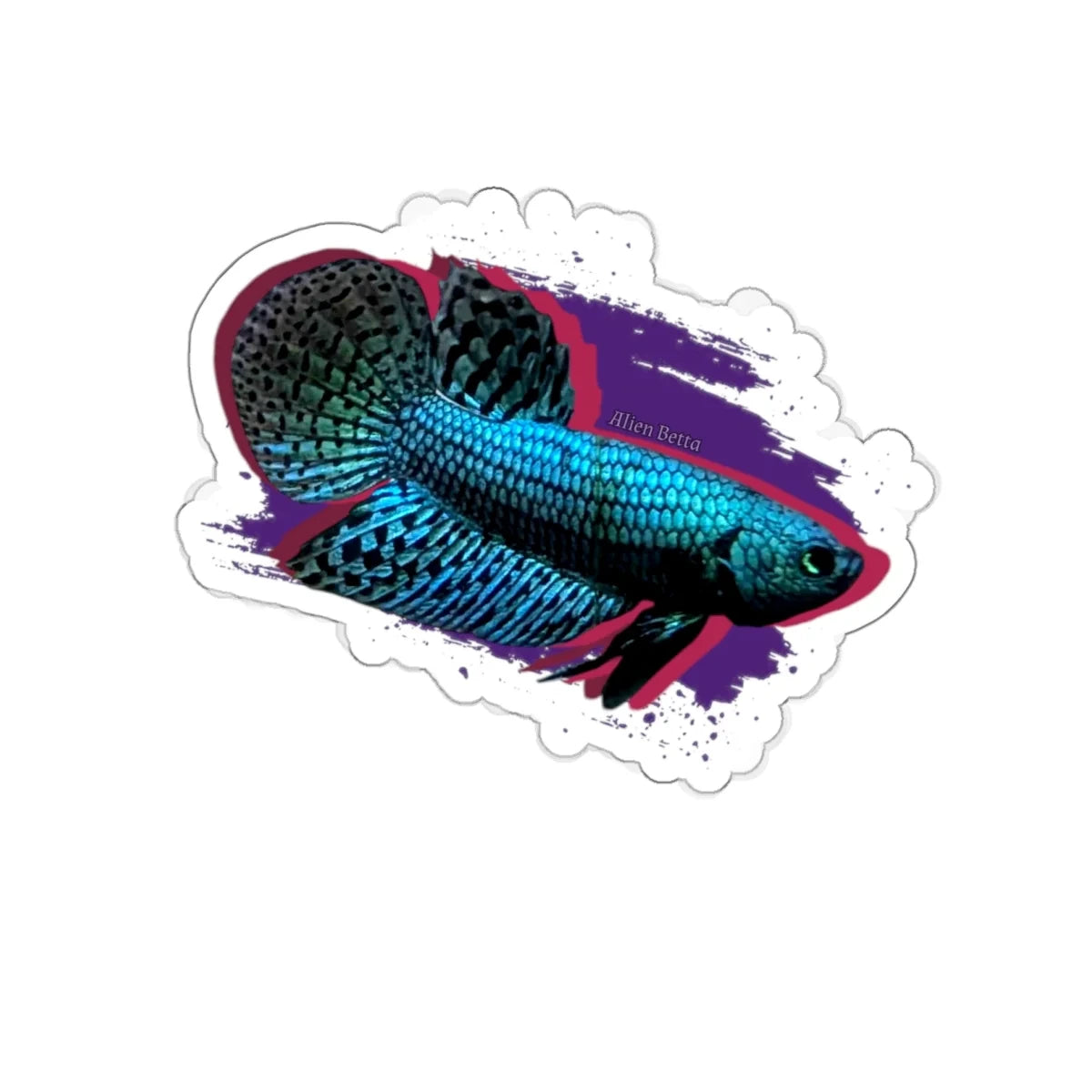 Alien Betta Fish Die-Cut Sticker — Neon Aqua Siamese Fighting Fish Decal
