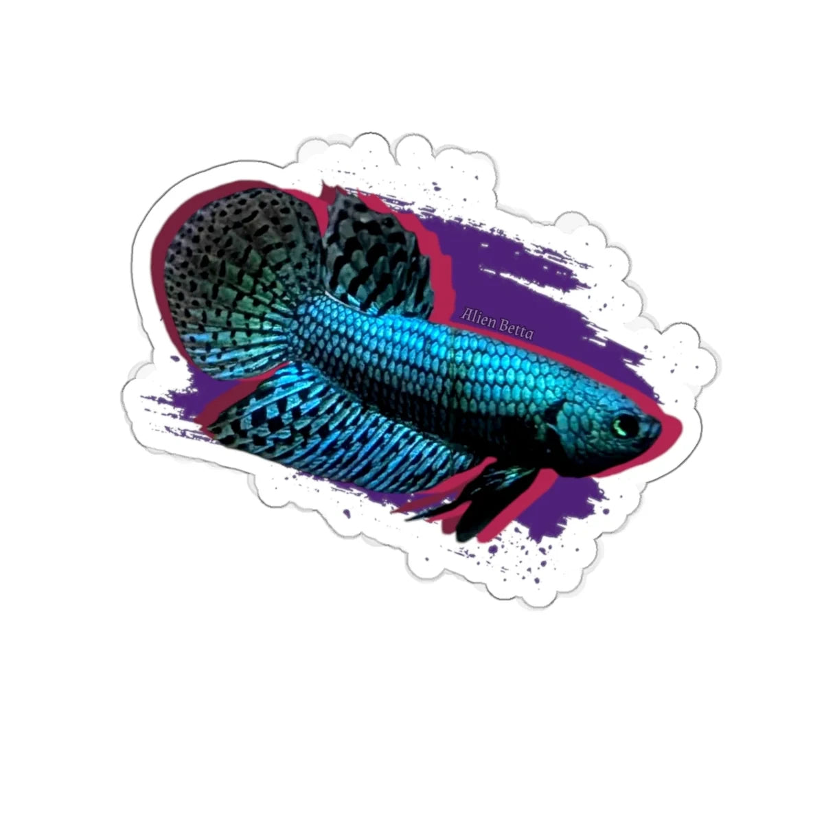 Alien Betta Fish Die-Cut Sticker — Neon Aqua Siamese Fighting Fish Decal