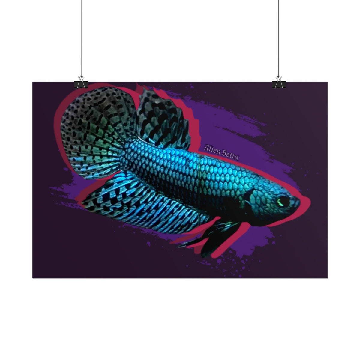 Alien Betta Fish Poster - Neon Tropical Aquarium Art Print (Rolled Poster)