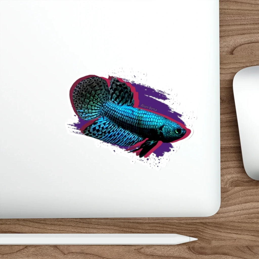 Alien Betta Fish Die-Cut Sticker — Neon Aqua Siamese Fighting Fish Decal