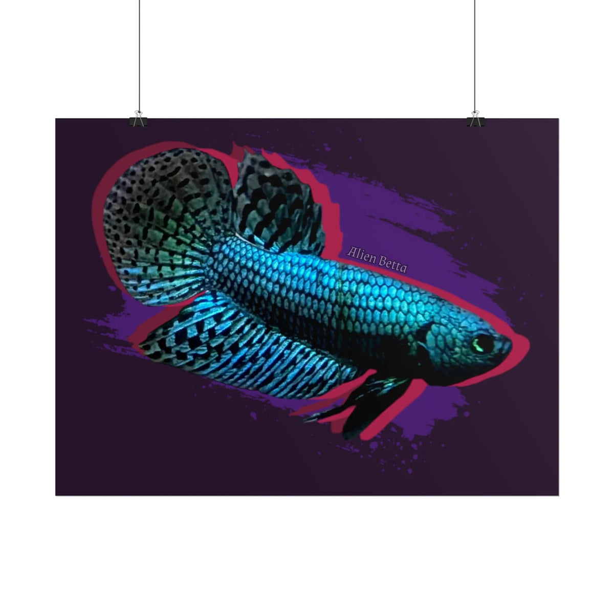 Alien Betta Fish Poster - Neon Tropical Aquarium Art Print (Rolled Poster)