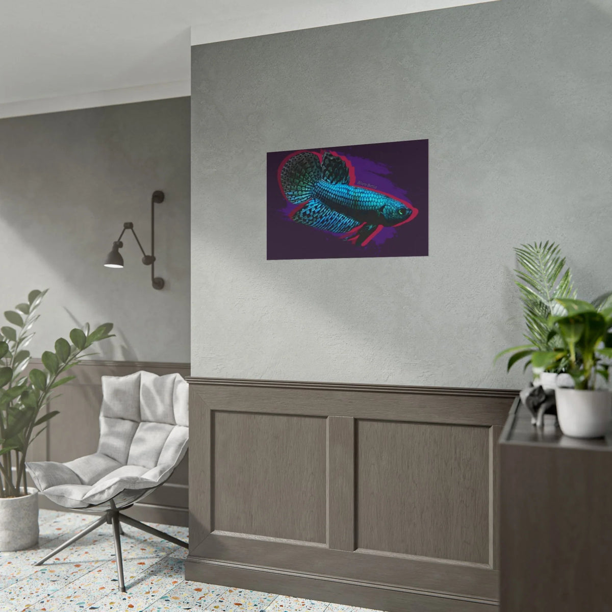 Alien Betta Fish Poster - Neon Tropical Aquarium Art Print (Rolled Poster)