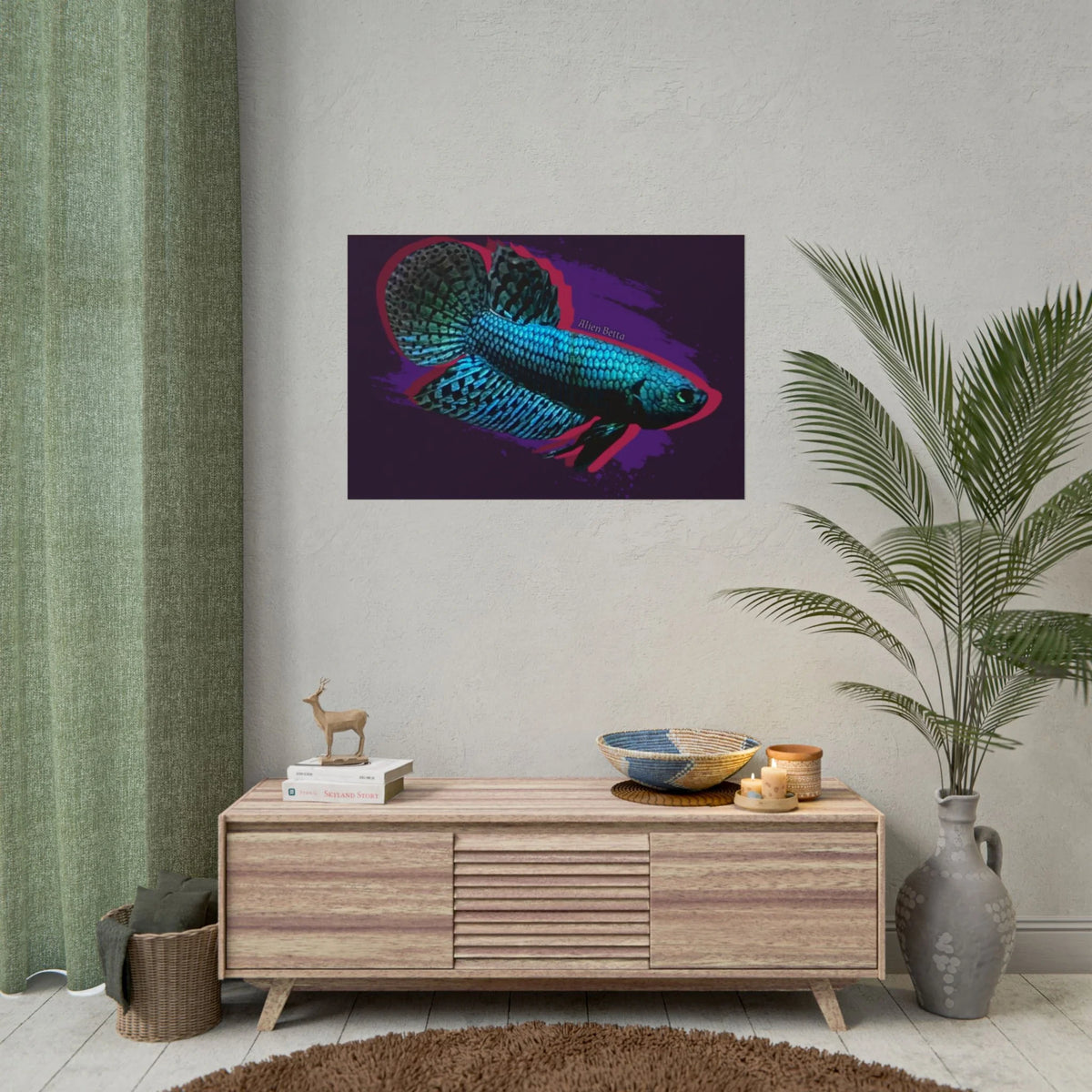 Alien Betta Fish Poster - Neon Tropical Aquarium Art Print (Rolled Poster)