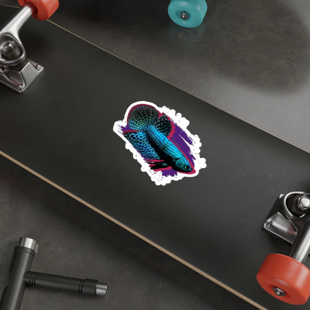 Alien Betta Fish Die-Cut Sticker — Neon Aqua Siamese Fighting Fish Decal