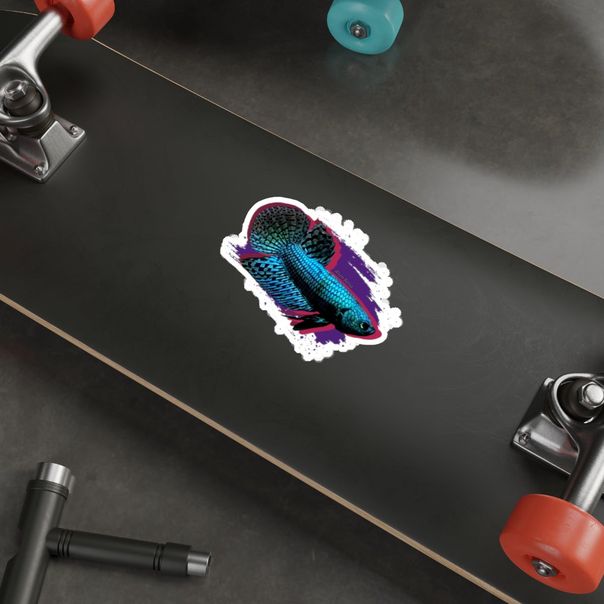 Alien Betta Fish Die-Cut Sticker — Neon Aqua Siamese Fighting Fish Decal