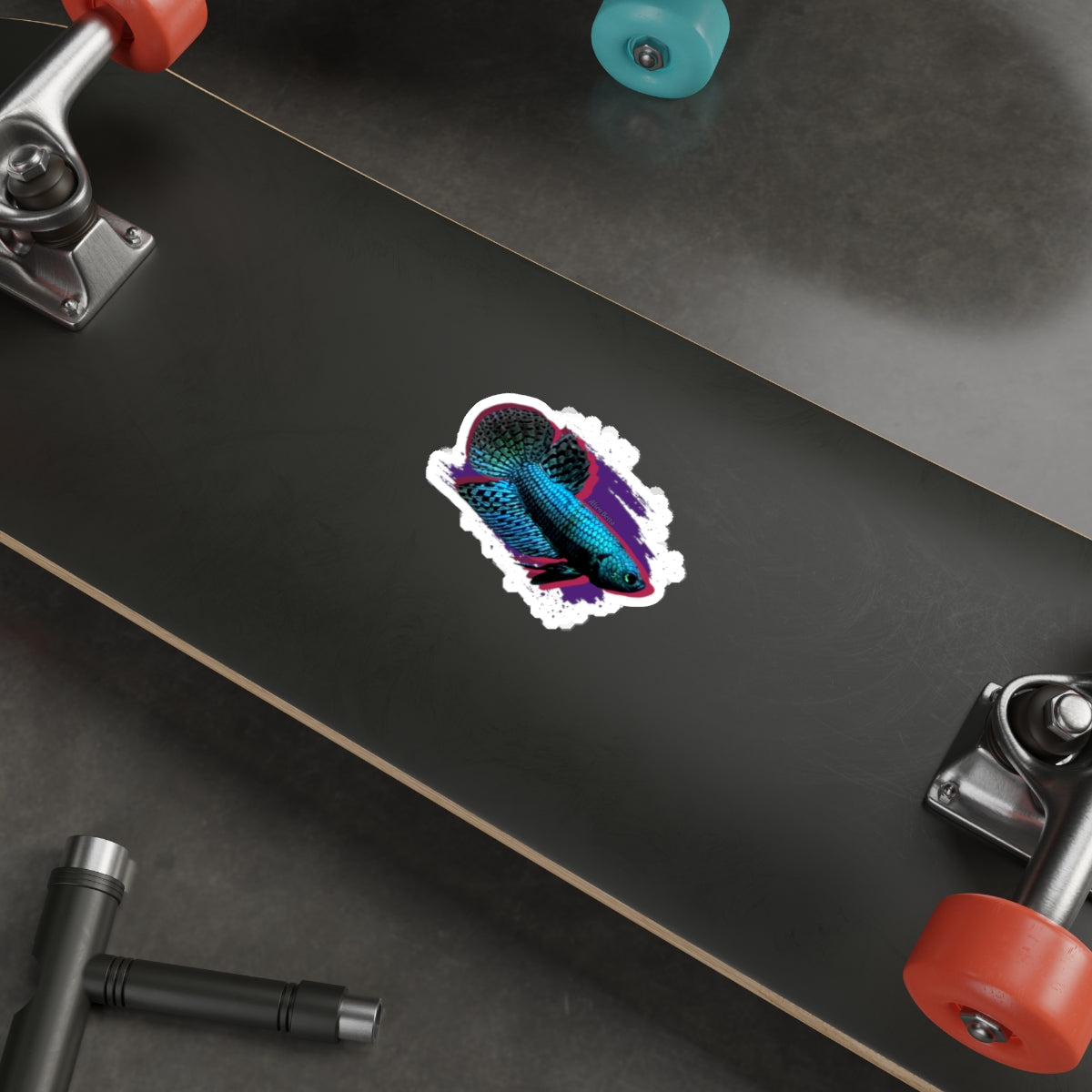 Alien Betta Fish Die-Cut Sticker — Neon Aqua Siamese Fighting Fish Decal