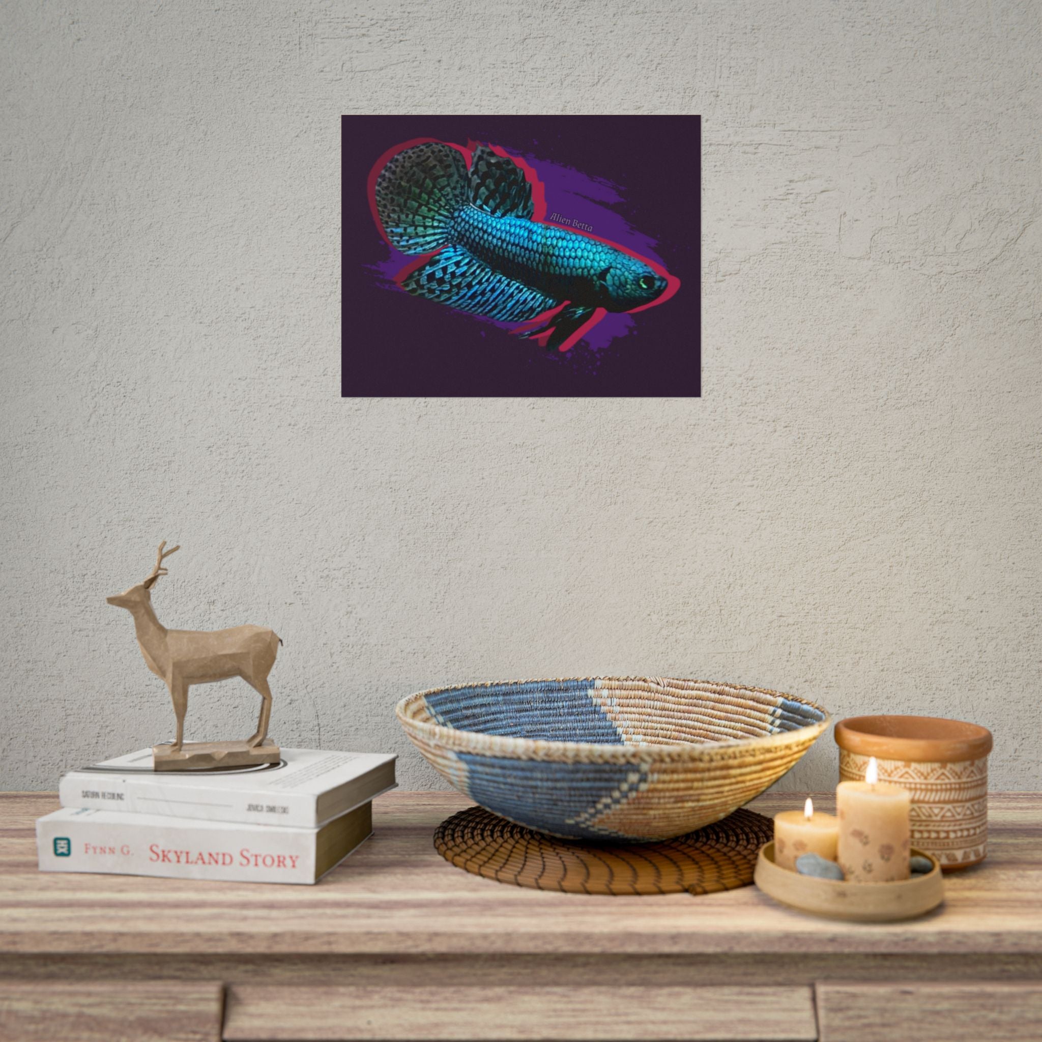 Alien Betta Fish Poster - Neon Tropical Aquarium Art Print (Rolled Poster)