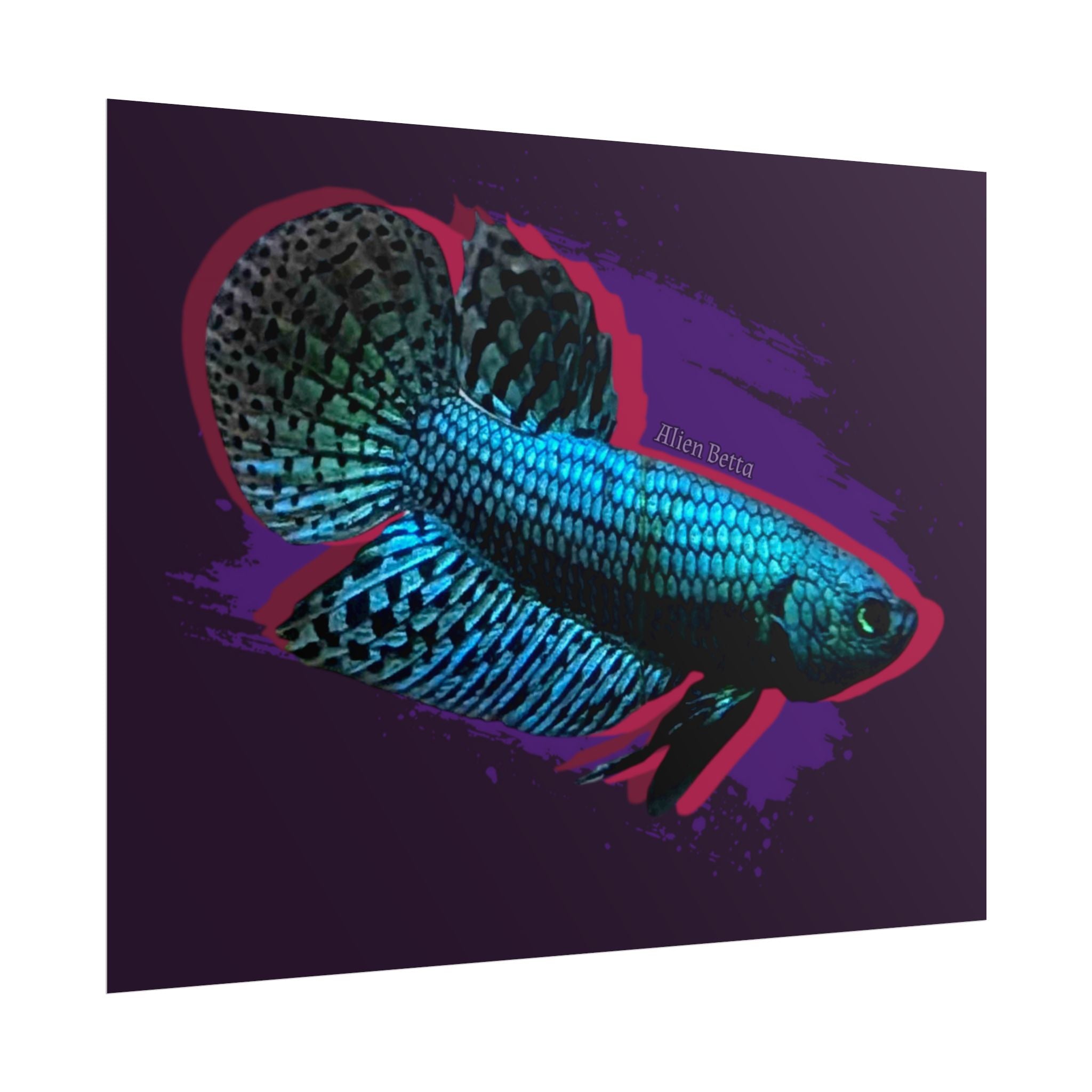 Alien Betta Fish Poster - Neon Tropical Aquarium Art Print (Rolled Poster)