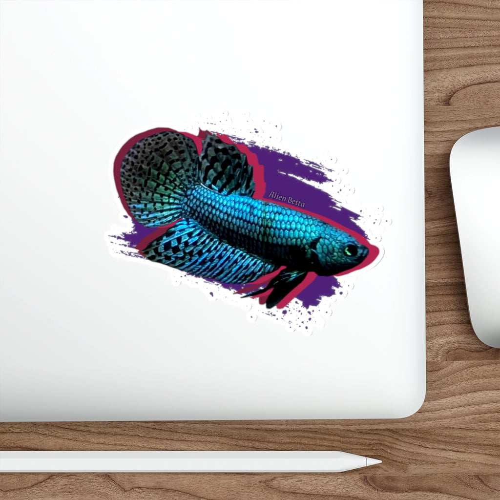 Alien Betta Fish Die-Cut Sticker — Neon Aqua Siamese Fighting Fish Decal