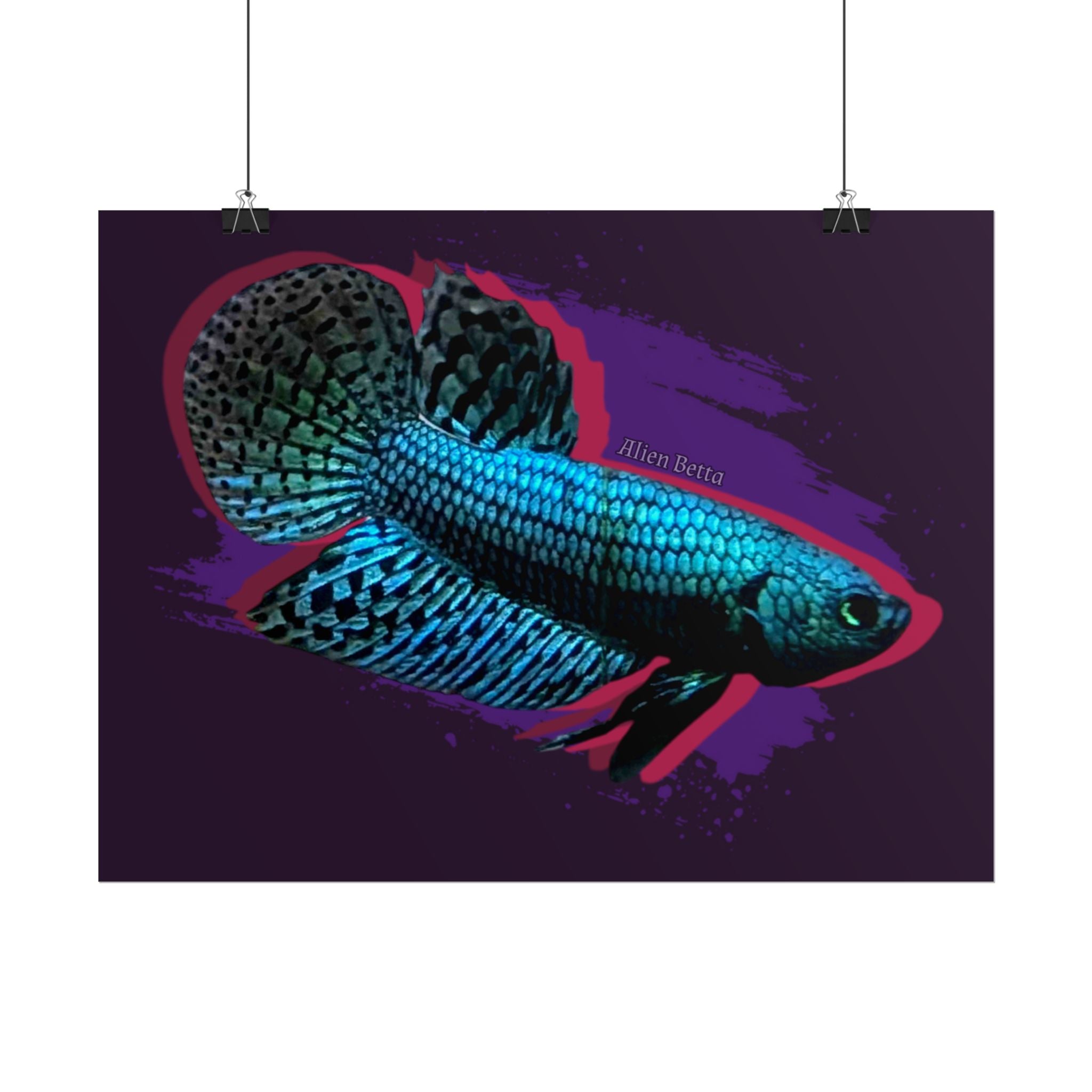 Alien Betta Fish Poster - Neon Tropical Aquarium Art Print (Rolled Poster)