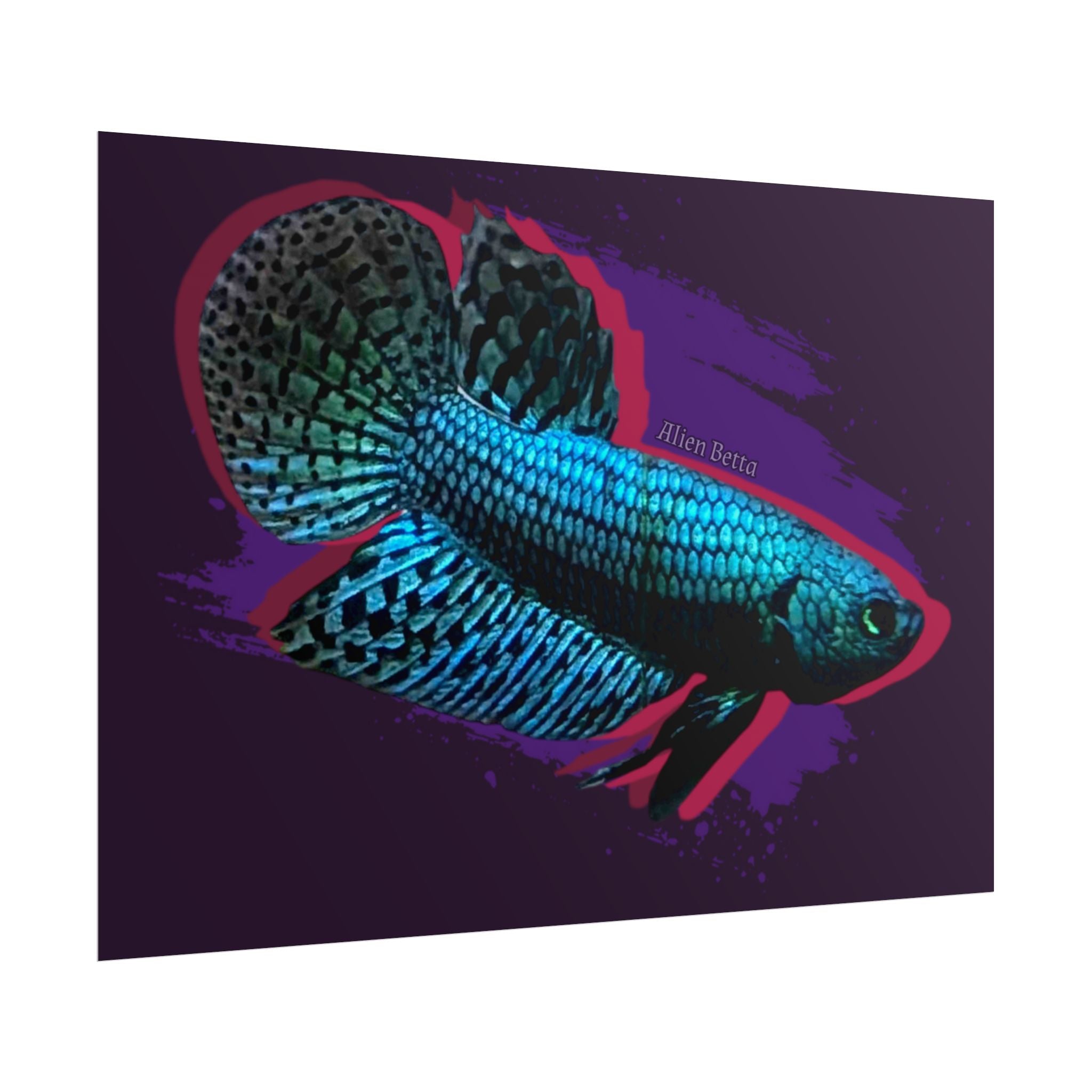 Alien Betta Fish Poster - Neon Tropical Aquarium Art Print (Rolled Poster)
