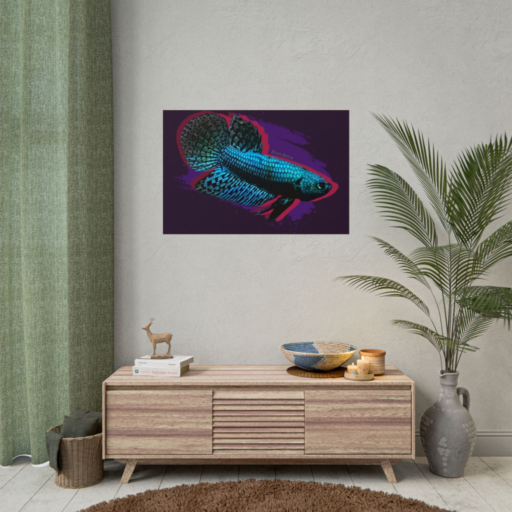 Alien Betta Fish Poster - Neon Tropical Aquarium Art Print (Rolled Poster)