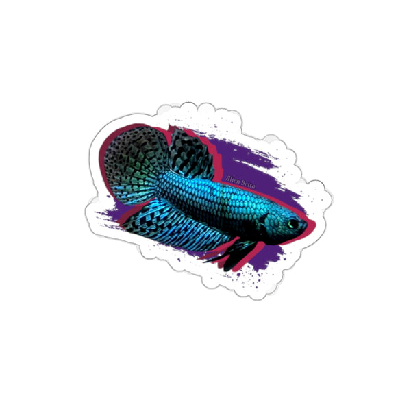 Alien Betta Fish Die-Cut Sticker — Neon Aqua Siamese Fighting Fish Decal