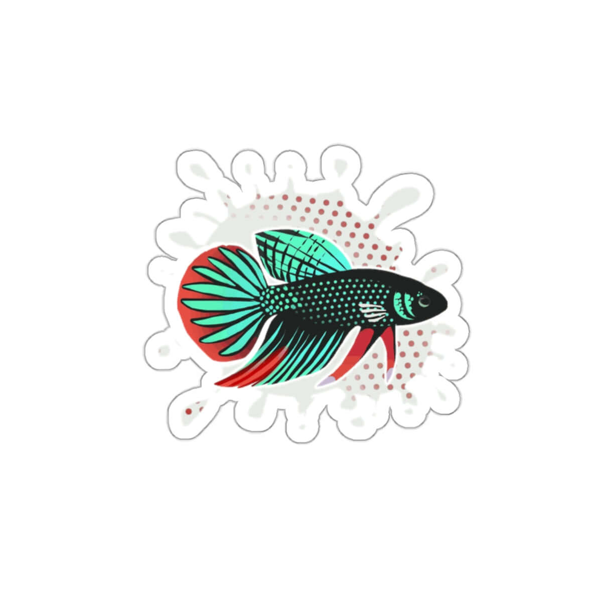 Betta Imbelis Fish Die-Cut Sticker — Retro Teal & Coral Aquarium Decal