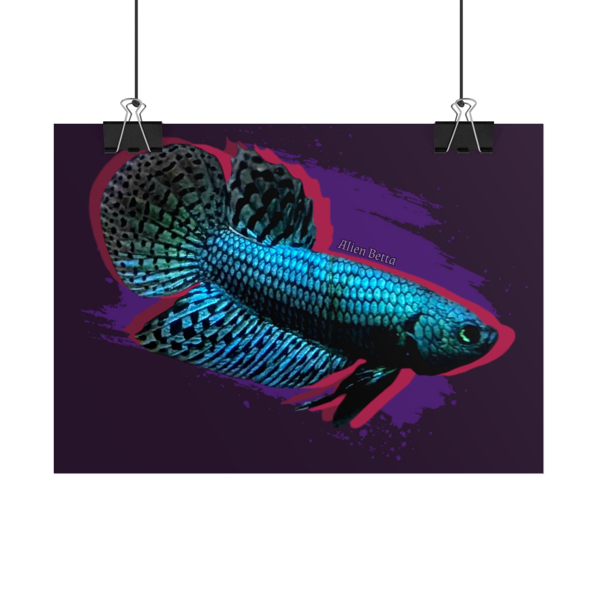 Alien Betta Fish Poster - Neon Tropical Aquarium Art Print (Rolled Poster)