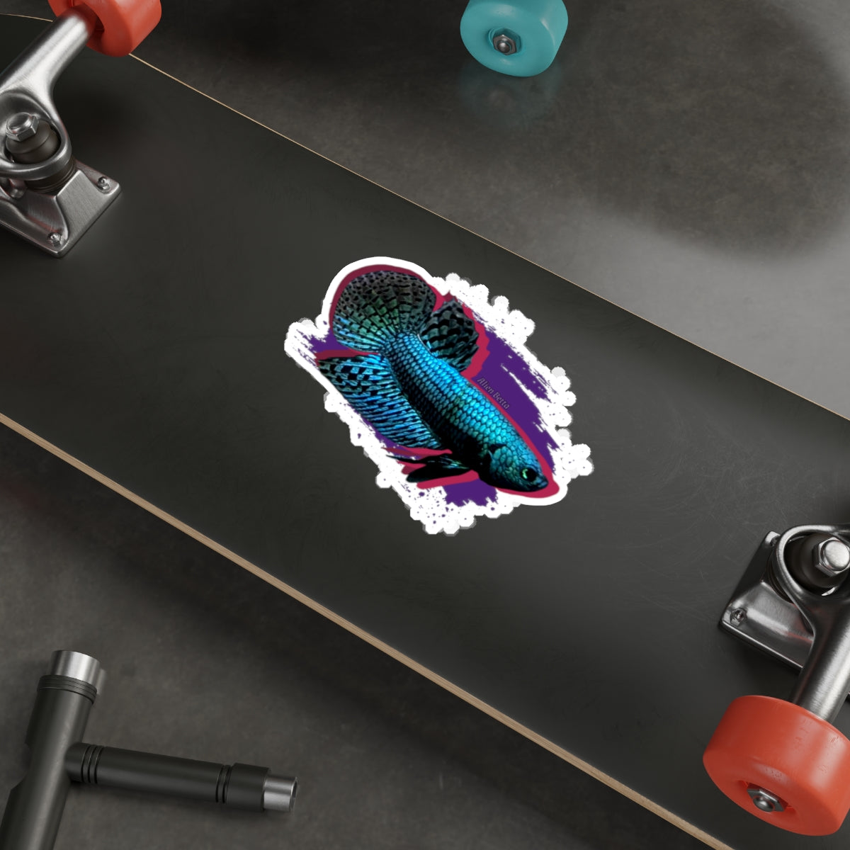 Alien Betta Fish Die-Cut Sticker — Neon Aqua Siamese Fighting Fish Decal