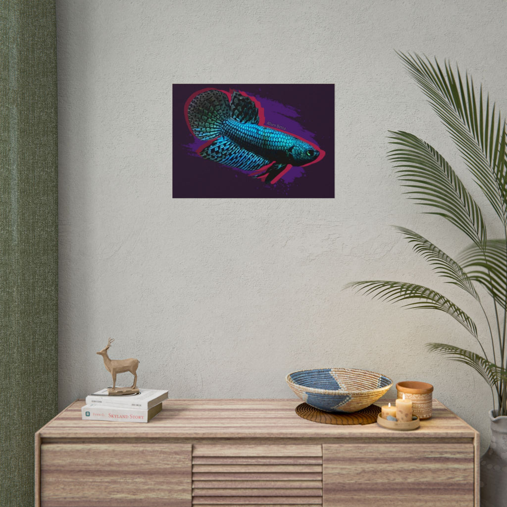 Alien Betta Fish Poster - Neon Tropical Aquarium Art Print (Rolled Poster)