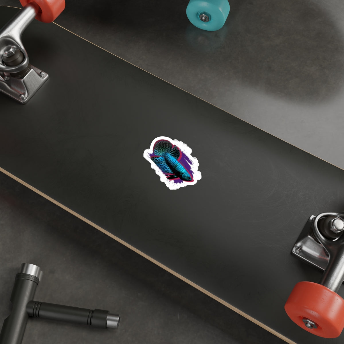 Alien Betta Fish Die-Cut Sticker — Neon Aqua Siamese Fighting Fish Decal